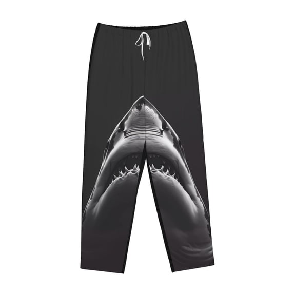 Lsque Black And White Shark Print Women's Pajama Pants, Lounge Pant - Comfortable Home Wear,Elastic Waistband, Stylish Design-X-Large