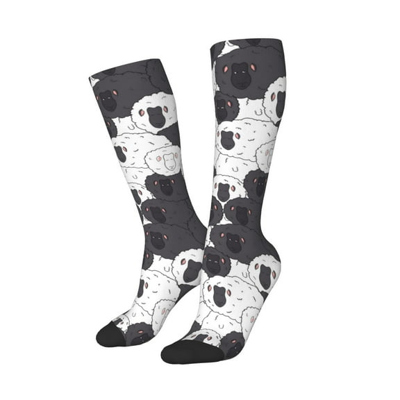 Lsque Black And White Sheeps Printed Crew Socks Men's Women's LightWeight Thin Casual Calf Socks ,Knee High Socks,Cotton Socks