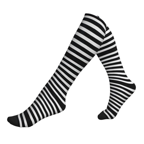 Lsque Black And White Stripes Pattern Sport Compression Socks for Men & Women 15-20 mmHg Knee High Nurse Pregnant Running Medical and Travel Athletic