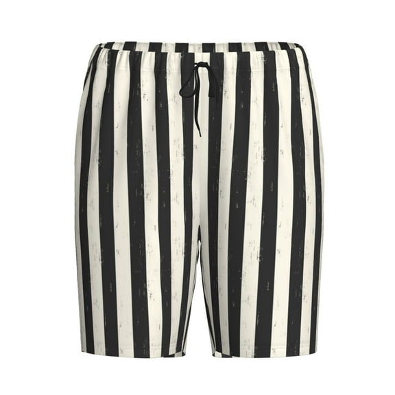 Lsque Black And White Thick Stripes Mens Sleep Pajama Shorts,Short Pajama Pants, Cotton Ultra-Soft Knit-Large