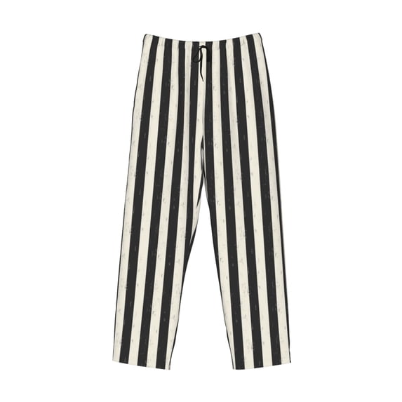 Lsque Black And White Thick Stripes Print Men's Pajama Pants, Lounge Pant - Comfortable Home Wear,Elastic Waistband, Stylish Design-Large
