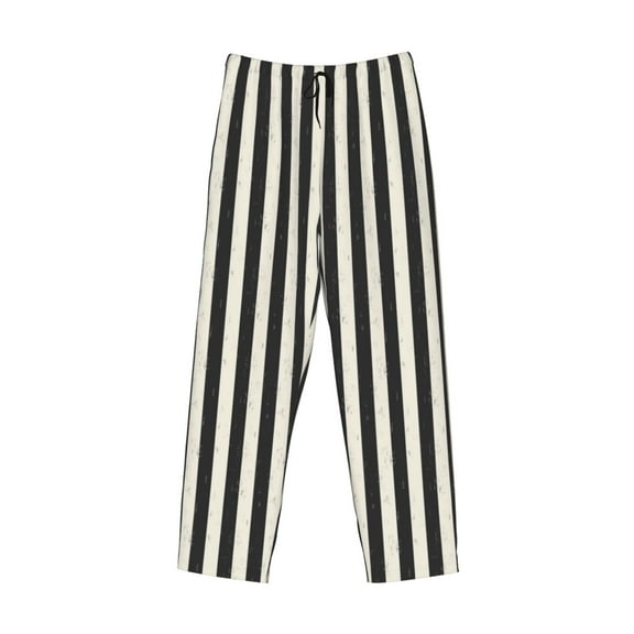 Lsque Black And White Thick Stripes Print Men's Pajama Pants, Lounge Pant - Comfortable Home Wear,Elastic Waistband, Stylish Design-Medium