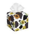 thumbnail image 1 of Lsque Black Cow Sunflowers Printed Tissue Box Cover Holder, Facial Paper Organizer Dispenser,Square with Bottom Belt, PVC Leather Decorative Organizer, 1 of 8