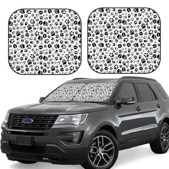 Lsque Black Footprints 2 PCS Windshield Sun Shade | CarFoldable Window Covers | Car Accessories Reflect UV for Universal Cars SUV Truck | Small