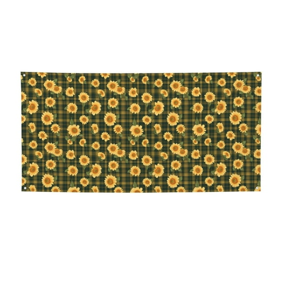 Lsque Black Ink Green Plaid Sunflower Pattern Party Banner, Festive Banner , Holiday Celebrations and Events for Carnival Birthday Party Festival Decorations-Small