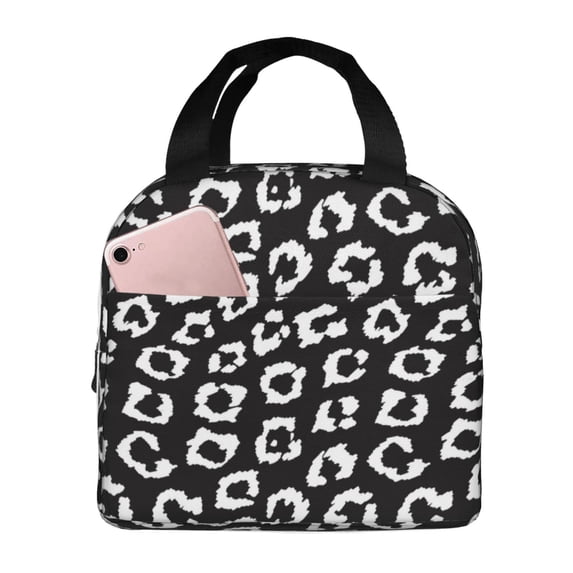 Lsque Black Leopard Pattern Lunch Bag Women/Men Insulated Lunch Box,Small Leakproof Cooler Food Lunch Containers Reusable High Capacity Lunch Tote Bags
