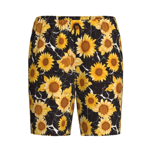 Lsque Black Marble Pattern Sunflower Mens Sleep Pajama Shorts,Short Pajama Pants, Cotton Ultra-Soft Knit-Medium