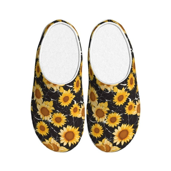 Lsque Black Marble Pattern Sunflower Pattern Womens Comfort Cotton on Scuff With Memory Foam and Anti-skid Sole Slipper-37/38
