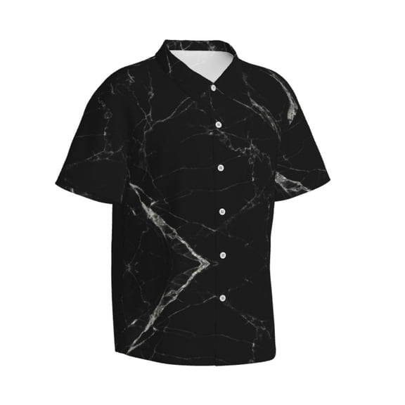Lsque Black Marble Texture Abstract pattern Hawaiian Shirt for Men, Unisex Summer Beach Casual Short Sleeve Button Down Shirts-3X-Large