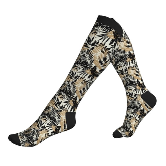 Lsque Black Palm Leaves Pattern Sport Compression Socks for Men & Women 15-20 mmHg Knee High Nurse Pregnant Running Medical and Travel Athletic