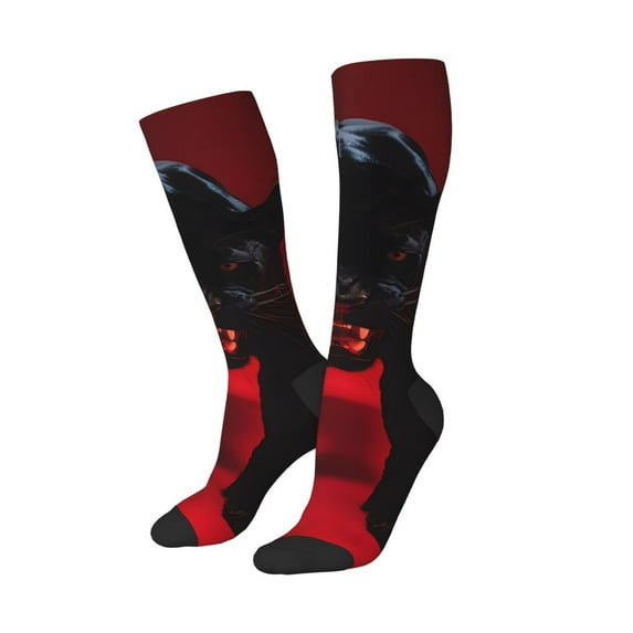 Lsque Black Panther Red Background Printed Crew Socks Men's Women's LightWeight Thin Casual Calf Socks ,Knee High Socks,Cotton Socks