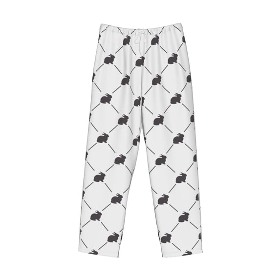 Lsque Black Rabbit Print Men's Pajama Pants, Lounge Pant - Comfortable Home Wear,Elastic Waistband, Stylish Design-Large