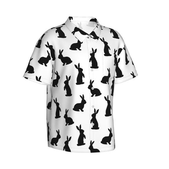 Lsque Black Rabbit pattern Hawaiian Shirt for Men, Unisex Summer Beach Casual Short Sleeve Button Down Shirts-X-Large