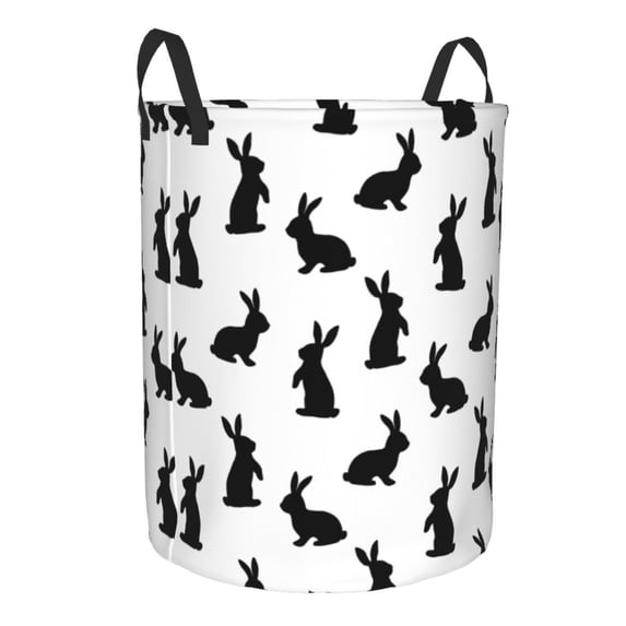 Lsque Black Rabbit pattern Laundry Hamper Basket, Tall Woven Rope Hamper Basket for Clothes, Lightweight Storage Basket, Collapsible Waterproof-Small