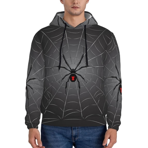 Lsque Black Spider On Web Pattern Casual Men's Hoodie,Hooded Sweatshirt with Kangaroo Pocket,Pullover Hoodie-3X-Large