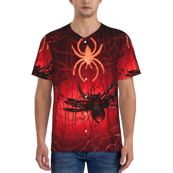 Lsque Black Spider Web With Spiders Pattern Mens Polo Golf Shirts Funny Graphics Shorts Sleeve Button Shirts Baseball T-shirt-Large
