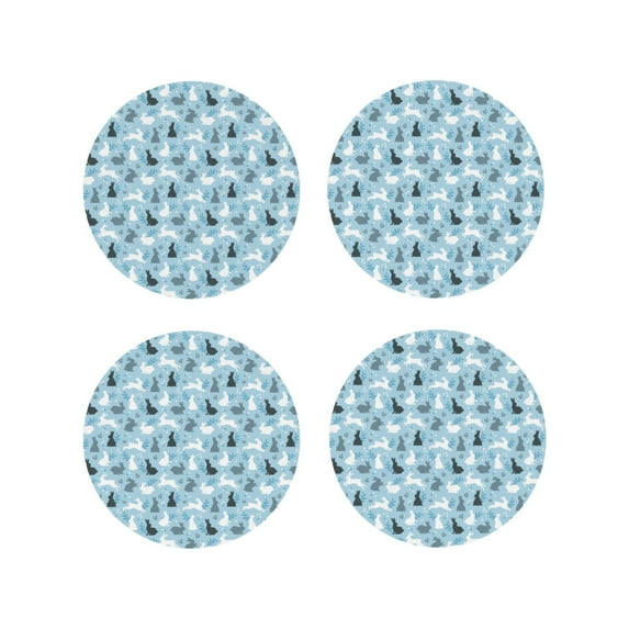 Lsque Black White Gray Rabbit Pattern 4" Drink Coasters Set of 4, PVC Leather Absorbent Coasters, Table Coaster Set Decorative Coffee Cup Coasters Housewarming Gift -Round Shape