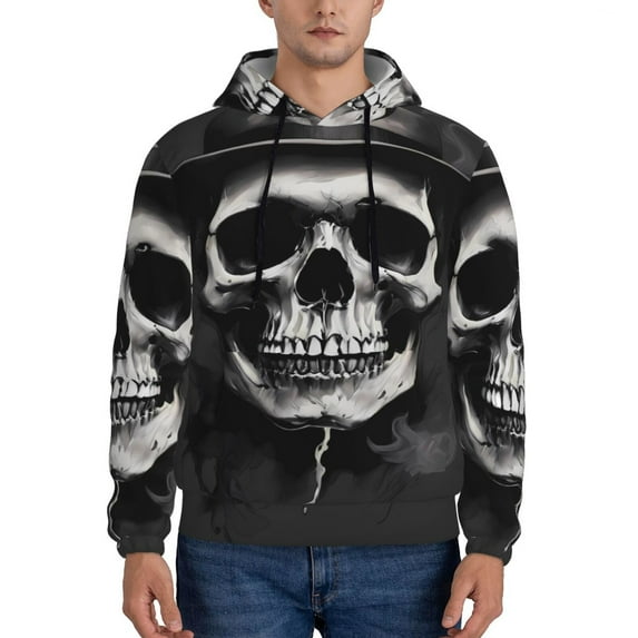 Lsque Black White Hat Skull Pattern Casual Men's Hoodie,Hooded Sweatshirt with Kangaroo Pocket,Pullover Hoodie-Small