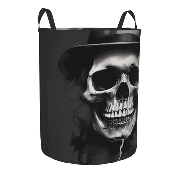 Lsque Black White Hat Skull pattern Laundry Hamper Basket, Tall Woven Rope Hamper Basket for Clothes, Lightweight Storage Basket, Collapsible Waterproof-Small