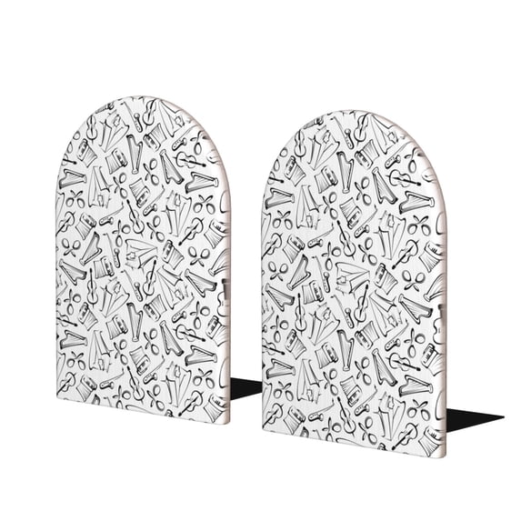 Lsque Black White Music Printed Wood Bookends,Non-Skid Bookend for Shelves,Heavy Duty Support Bookends,Non-Slip Foam Pads for Office, Home, and Library,1 Pair