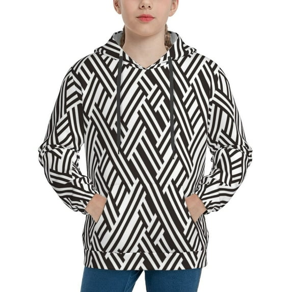 Lsque Black White Stripes Patten Youth Hoodie Sweatshirt Pullover with Kangaroo Pocket Boys and Girls Hoodie Warm Hoodie for Kids-Small