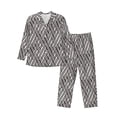 thumbnail image 1 of Lsque Black White Stripes Pattern Long Sleeve Pajama Set for Men - Soft 2-Piece Sleepwear and Loungewear Set with Pockets, Comfy Nightwear-Large, 1 of 7