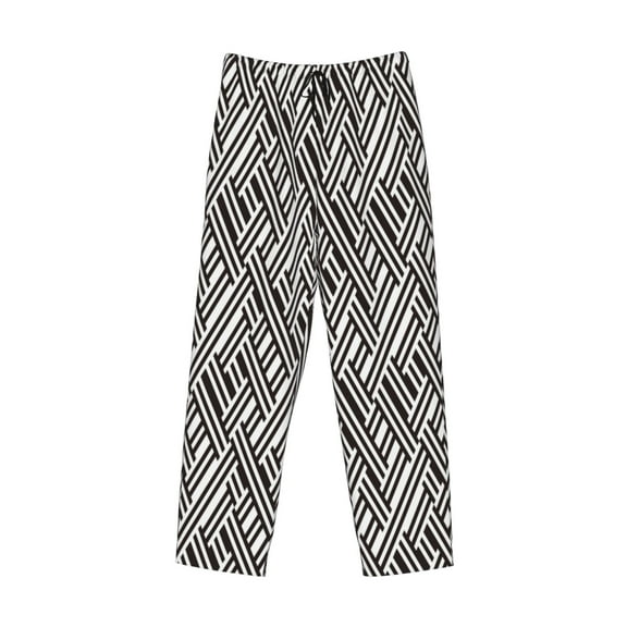 Lsque Black White Stripes Print Men's Pajama Pants, Lounge Pant - Comfortable Home Wear,Elastic Waistband, Stylish Design-Small