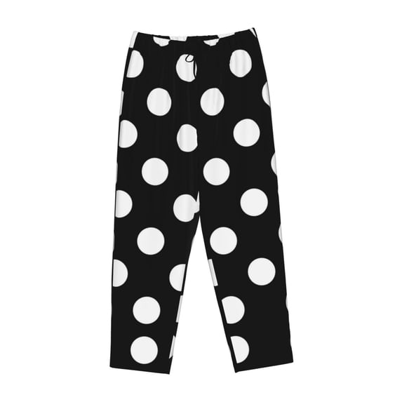 Lsque Black and White Polka Dot Print Women's Pajama Pants, Lounge Pant - Comfortable Home Wear,Elastic Waistband, Stylish Design-Medium