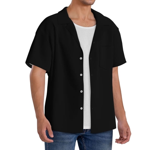 Lsque Black print Men's Cuban Collar Short Sleeve Shirt Summer Beachwear Casual Button Down Fashionable Vacation Leisure Shirt-XX-Large