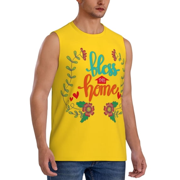 Lsque Bless This Home Print Men's Cotton Blend Sleeveless Muscle Shirts (S-3XL)- Moisture Wicking, Odor Protection, UPF 30+,3X-Large