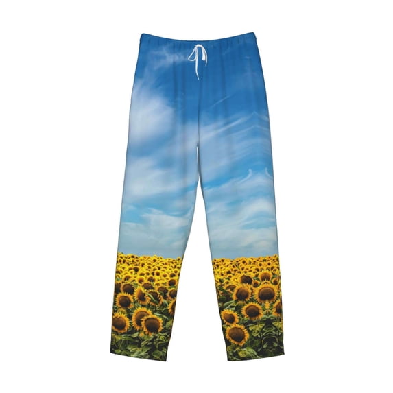 Lsque Blooming Sunflower Field Print Men's Pajama Pants, Lounge Pant - Comfortable Home Wear,Elastic Waistband, Stylish Design-XX-Large