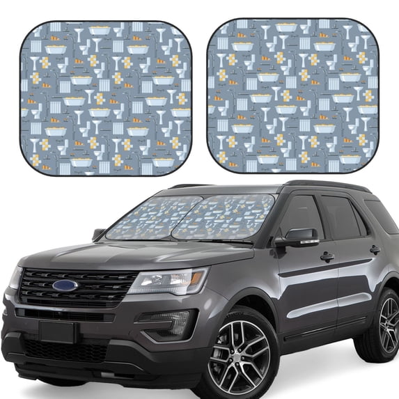 Lsque Blue Bathroom 2 PCS Windshield Sun Shade | CarFoldable Window Covers | Car Accessories Reflect UV for Universal Cars SUV Truck | Small