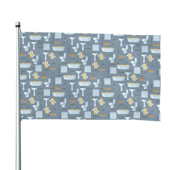 Lsque Blue Bathroom Pattern Flag,Blue Bathroom Printed Garden Flag 48 x 72 in - Double Sided Small Flags for Yard