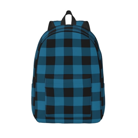 Lsque Blue Black Plaid Pattern Canvas Daypack, Durable Backpack, High-quality Versatile Backpack,Vintage Compact Backpack-Small