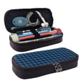 thumbnail image 1 of Lsque Blue Black Plaid Printed Big Capacity PU Leather Pencil Case Large Pencil Pouch Stationery Pen Bag Pencil Holder for Teen, 1 of 6