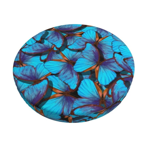 Lsque Blue Butterflies Pattern Round Bar chair cushion covers Velvet Fabric Premium Comfort Protects from Scratches and Stains for 14-17 Inch Chair-13 inch