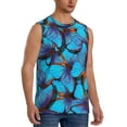 thumbnail image 1 of Lsque Blue Butterflies Print Men's Cotton Blend Sleeveless Muscle Shirts (S-3XL)- Moisture Wicking, Odor Protection, UPF 30+,XX-Large, 1 of 8