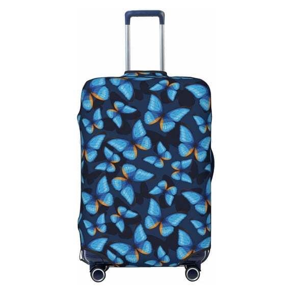 Lsque Blue Butterfly Printed Luggage Cover, Travel Luggage Protector,Scratch and Dirt Resistant, Fits 18-32 Inch Luggage - X-Large