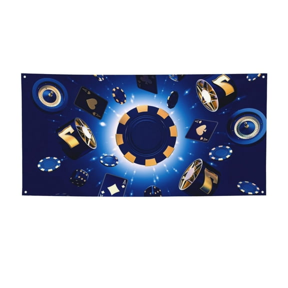 Lsque Blue Casino Pattern Party Banner, Festive Banner , Holiday Celebrations and Events for Carnival Birthday Party Festival Decorations-Small