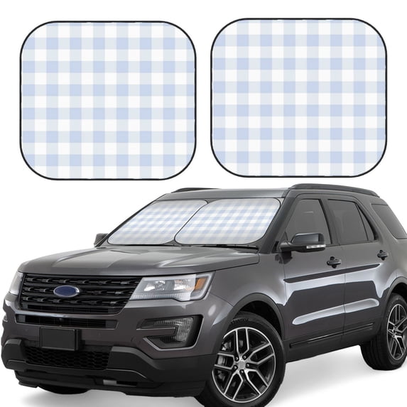 Lsque Blue Checkboard 2 PCS Windshield Sun Shade | CarFoldable Window Covers | Car Accessories Reflect UV for Universal Cars SUV Truck | Large