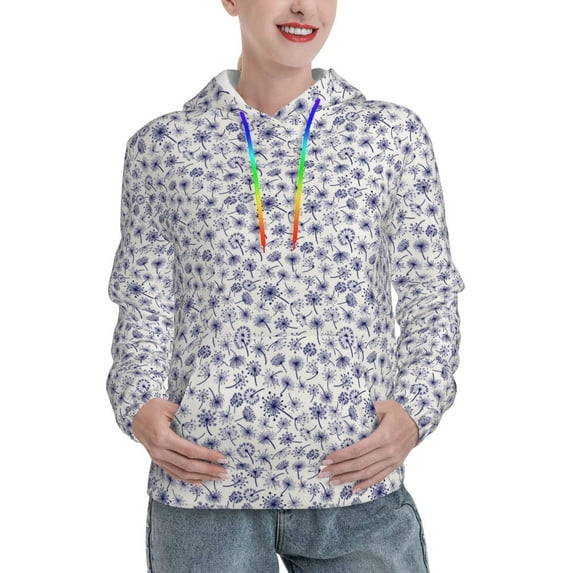 Lsque Blue Dandelion Pattern Casual Women's Hoodie,Hooded Sweatshirt with Kangaroo Pocket,Pullover Hoodie with Eye-catching Drawstrings-XX-Large