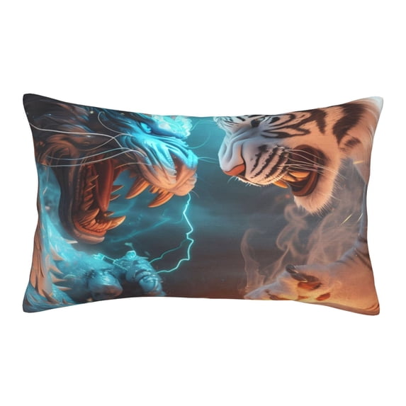 Lsque Blue Dragon And White Tiger Pattern Pillow Case – Soft & Cozy Throw Pillow Cover, Hypoallergenic Cushion Case for Sleeping Women with Envelope Closure-16"x24"