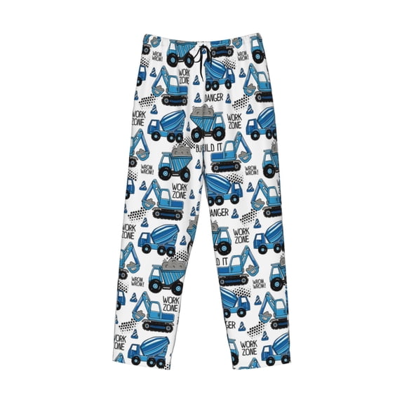 Lsque Blue Excavator Print Men's Pajama Pants, Lounge Pant - Comfortable Home Wear,Elastic Waistband, Stylish Design-X-Large