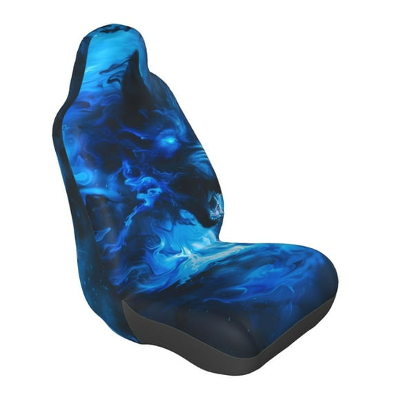 Lsque Blue Fire Cool Wolf Pattern Car Seat Covers for Front Seats , Waterproof Seat Covers for Cars, Sporty Front Seat Covers,Car Seat Cover Protector Front Seats