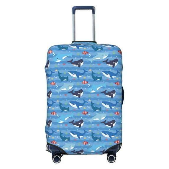 Lsque Blue Fish Printed Luggage Cover, Travel Luggage Protector,Scratch and Dirt Resistant, Fits 18-32 Inch Luggage - X-Large
