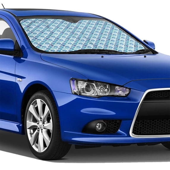 Lsque Blue Fish Scale Texture Car Windshield Sun Shade | Accordion Folding Style Auto Shade for Car Truck SUV Van | Blocks UV Rays Sun Visor Protector | Medium