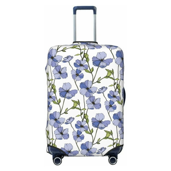 Lsque Blue Flax Flowers Printed Luggage Cover, Travel Luggage Protector,Scratch and Dirt Resistant, Fits 18-32 Inch Luggage - Medium