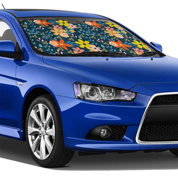 Lsque Blue Floral Car Windshield Sun Shade | Accordion Folding Style Auto Shade for Car Truck SUV Van | Blocks UV Rays Sun Visor Protector | Medium