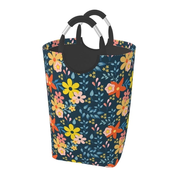 Lsque Blue Floral Laundry Basket, Laundry Hamper, Dirty Clothes Hamper for Laundry, Collapsible, Waterproof Laundry Baskets with Aluminum Handles for Laundry, Dorm, Family