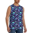 thumbnail image 1 of Lsque Blue Flower Skull Print Men's Cotton Blend Sleeveless Muscle Shirts (S-3XL)- Moisture Wicking, Odor Protection, UPF 30+,Small, 1 of 8